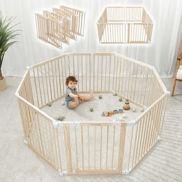 Comfy Cubs baby gate assembly shows quick tool-free setup for safe spaces.