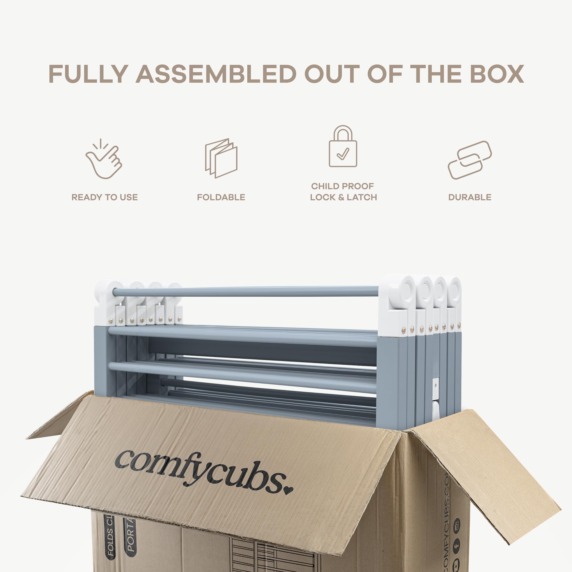 Comfy Cubs child-proof lock close-up ensures safe parent access.