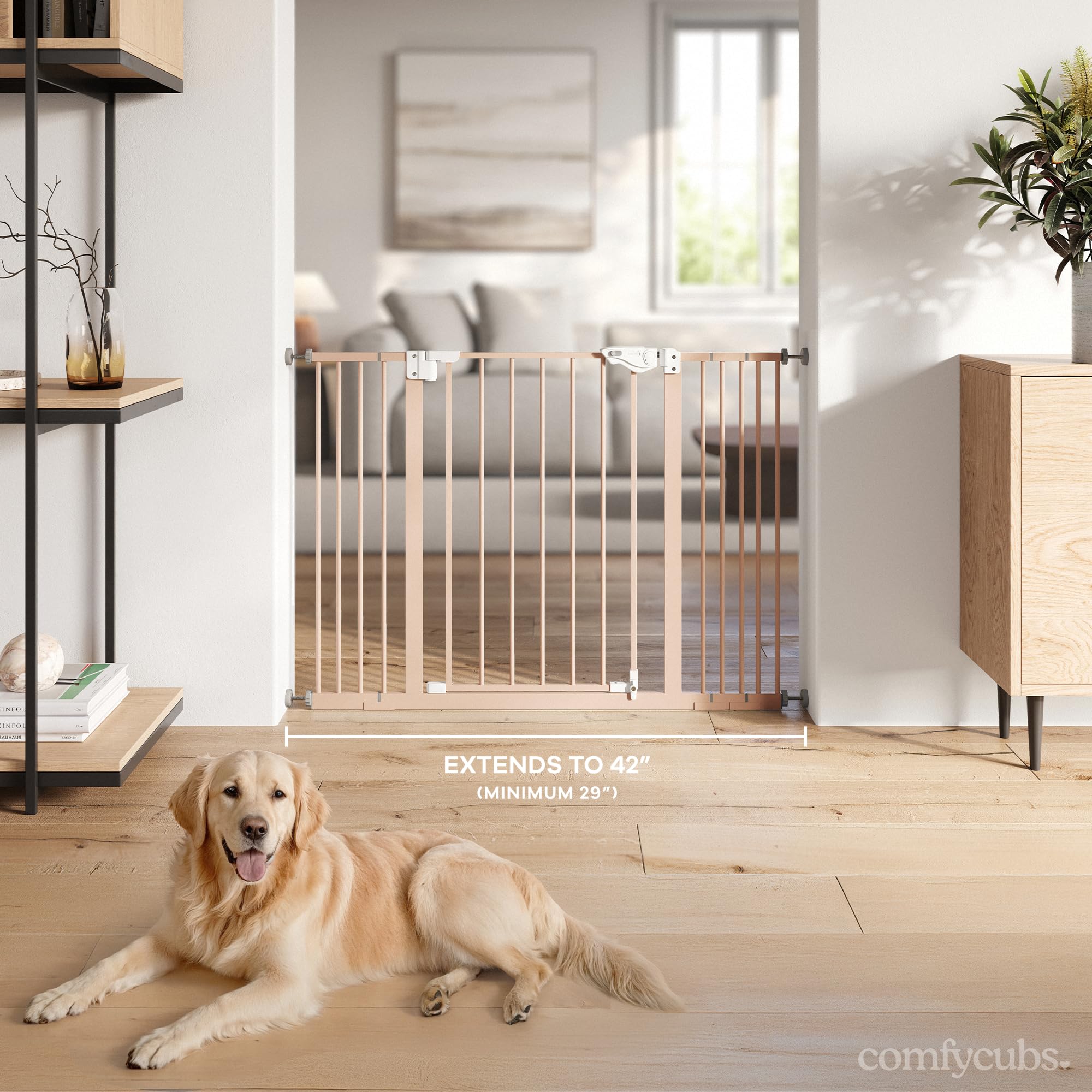 Comfy Cubs walk-through design gate allows easy, safe access.