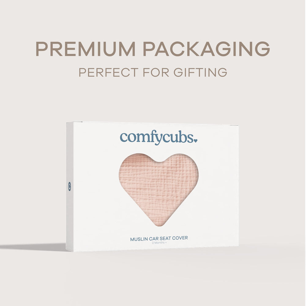 Comfy Cubs blush-design infant seat cover ready for gifting.