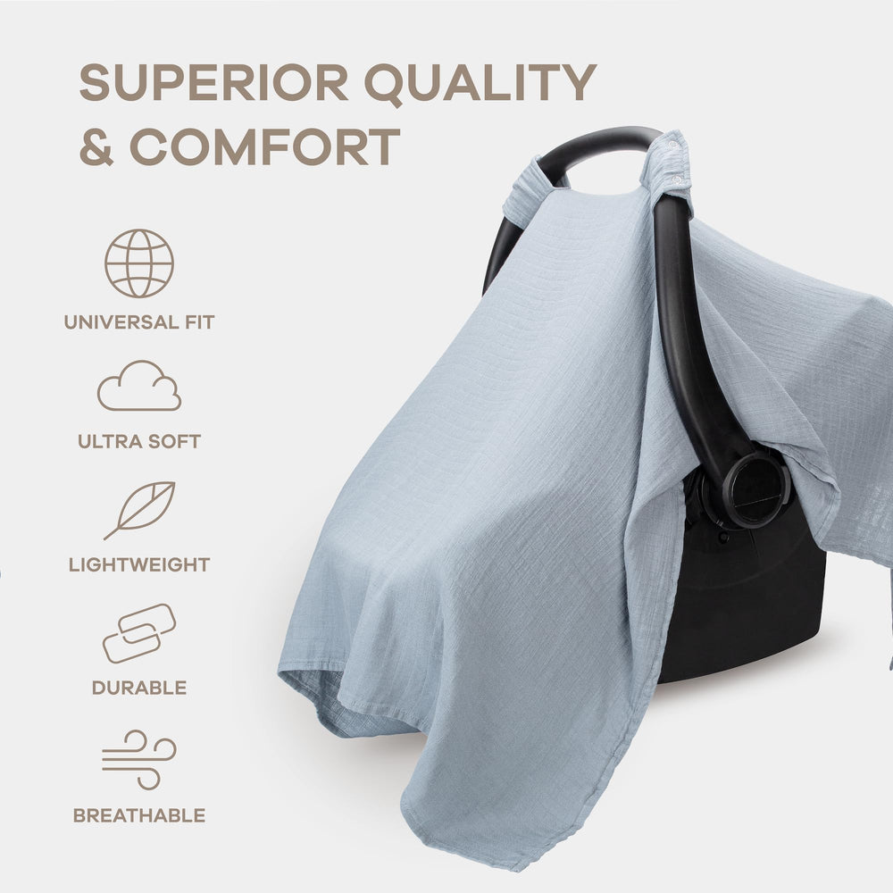 Comfy Cubs car seat cover showing secure snap closure for a snug fit.