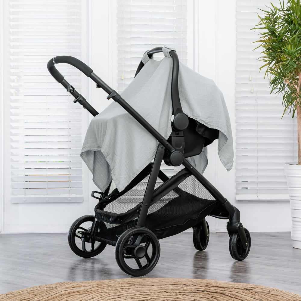 Comfy Cubs car seat cover acts as a sun shield to block sun for baby comfort.