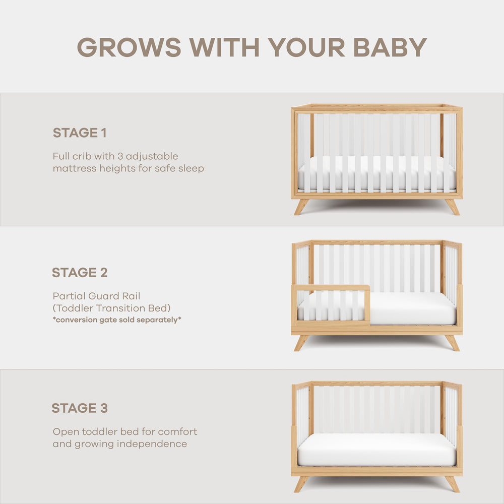 Conversion kit option to transform Comfy Cubs crib into toddler bed