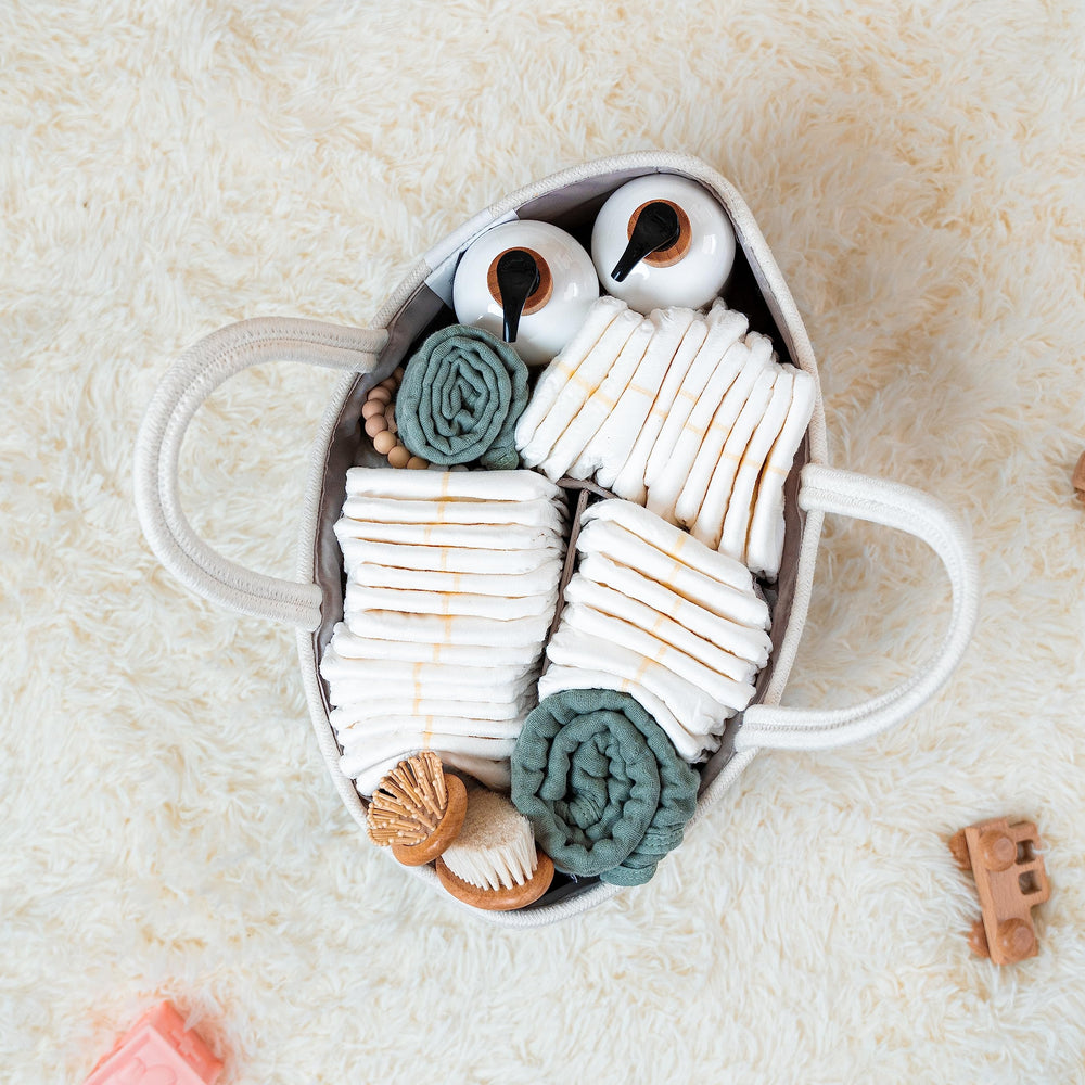 Comfy Cubs rope handle on caddy highlights portability for on-the-go parents.