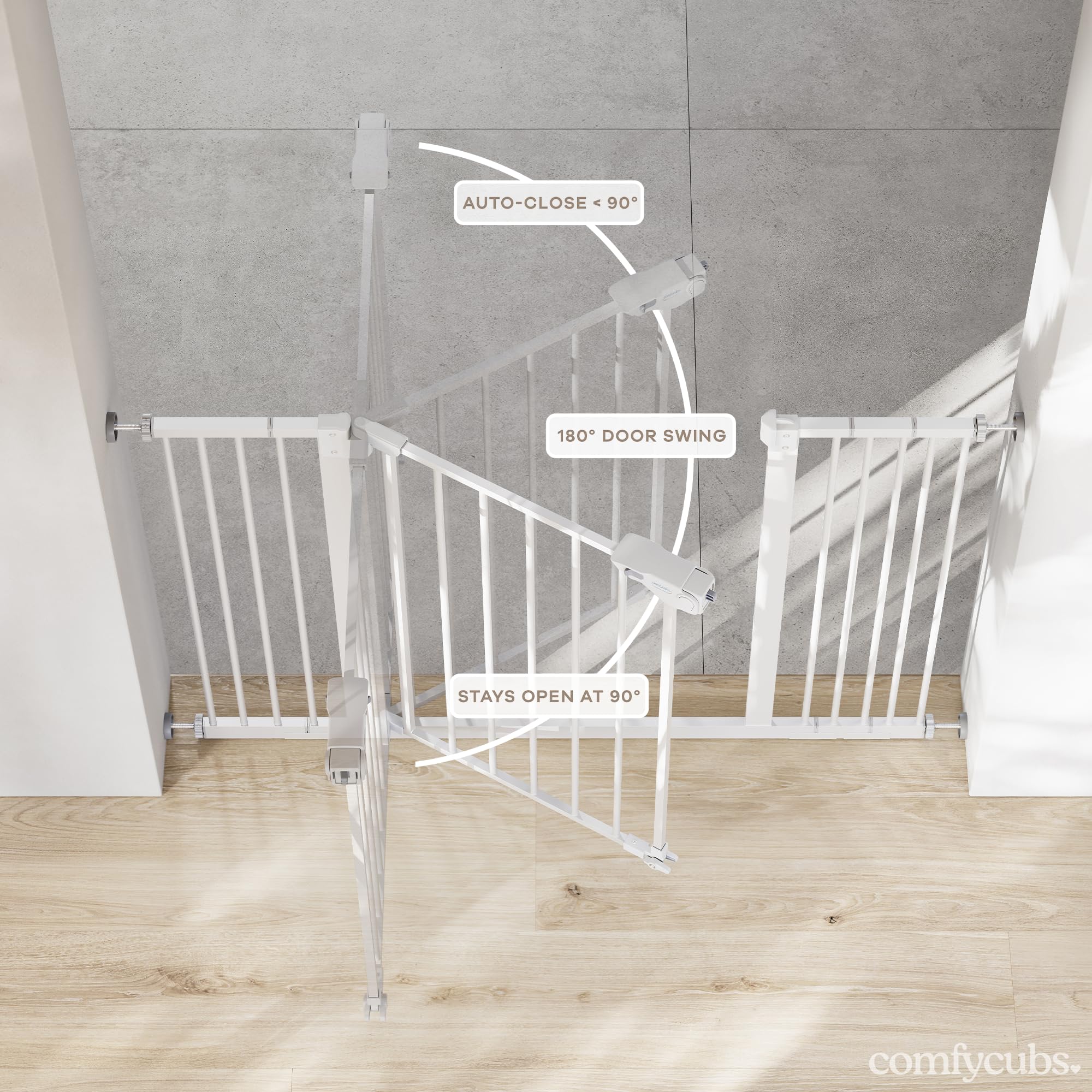 Three adjustable extensions tailor width for irregular spaces.