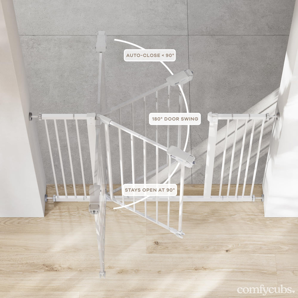 Three adjustable extensions tailor width for irregular spaces.