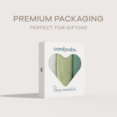 Comfy Cubs Easy Swaddle Azul in use displays snug wrap and gentle warmth for infants.