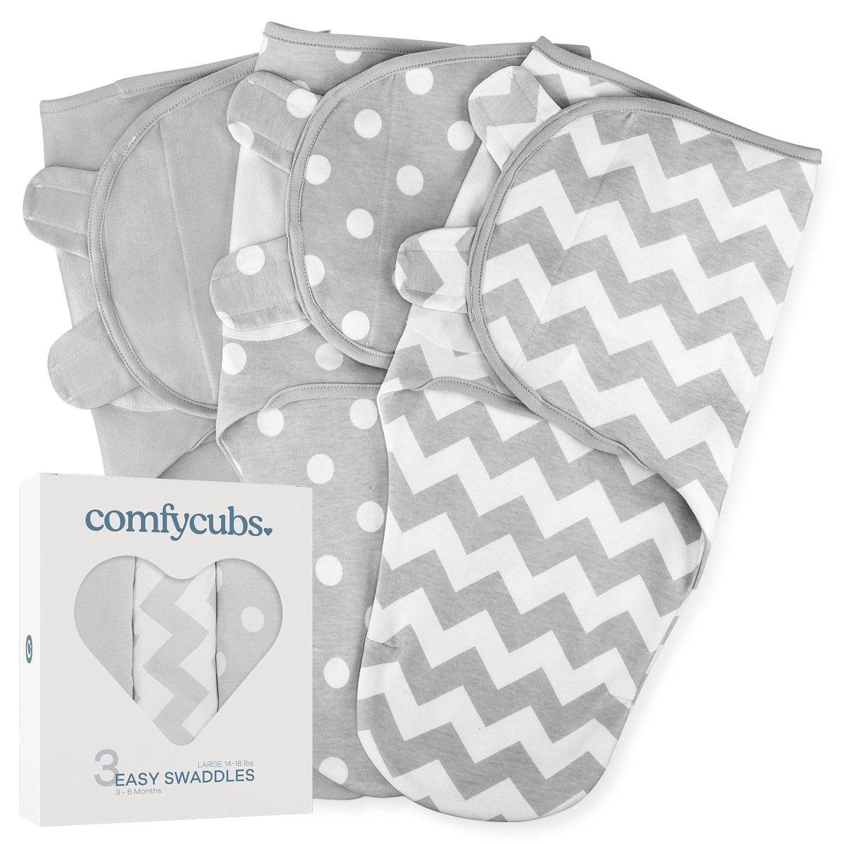 Comfy Cubs Easy Swaddle Blanket 3 Pack – newborn comfort, breathable cotton.