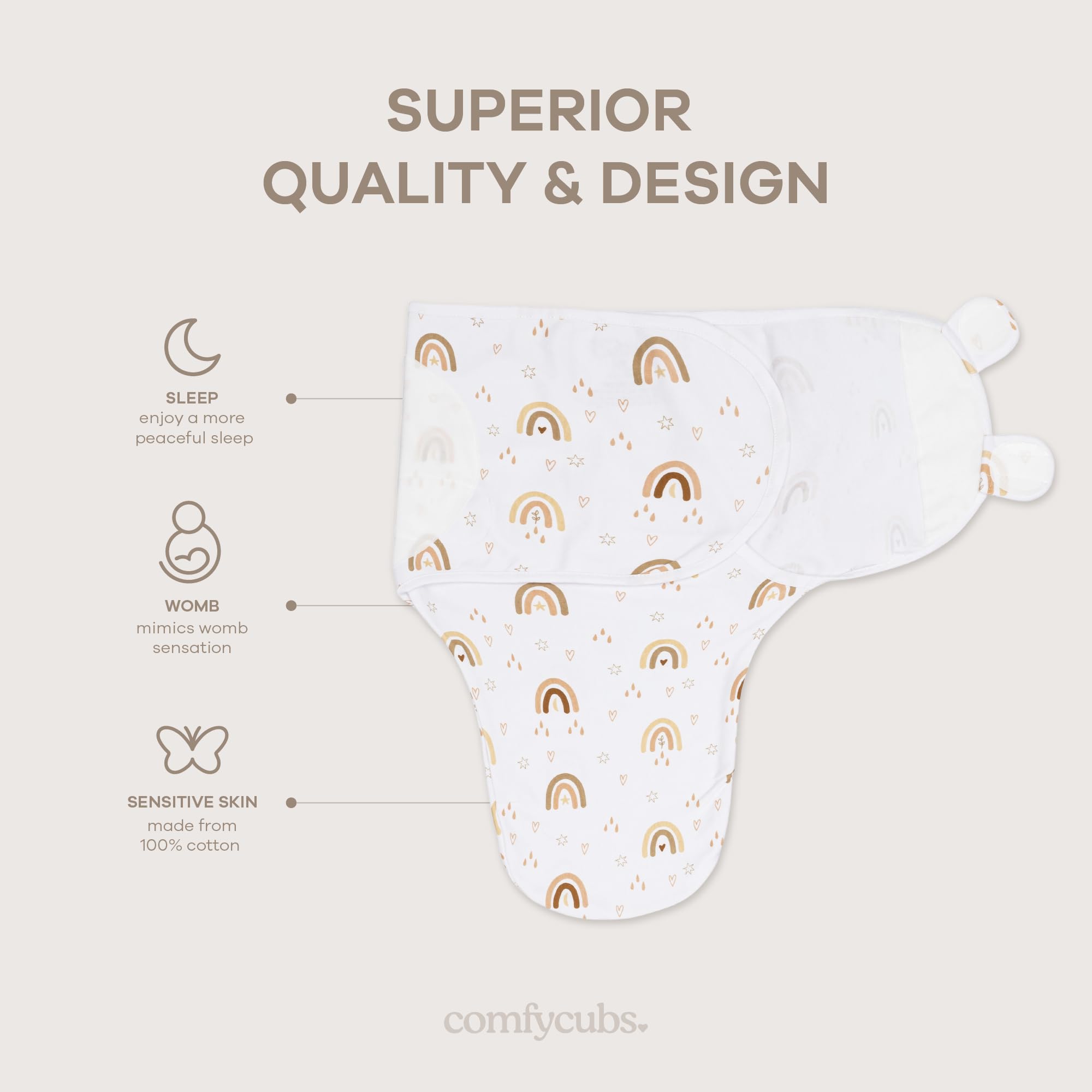 Comfy Cubs Easy Swaddle Blanket 3 Pack adjustable Velcro close-up showing secure fit for wriggly infants.