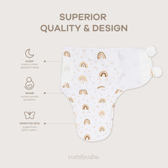 Comfy Cubs Easy Swaddle Blanket 3 Pack adjustable Velcro close-up showing secure fit for wriggly infants.