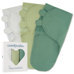 Comfy Cubs Easy Swaddle Blanket Stone shows breathable cotton wrap for newborn comfort.