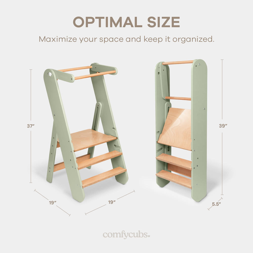 Comfy Cubs step stool in kitchen helps kids participate in daily routines