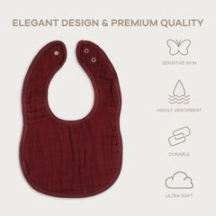 Comfy Cubs muslin bibs wine adjustable-snaps close-up for secure fit as baby grows