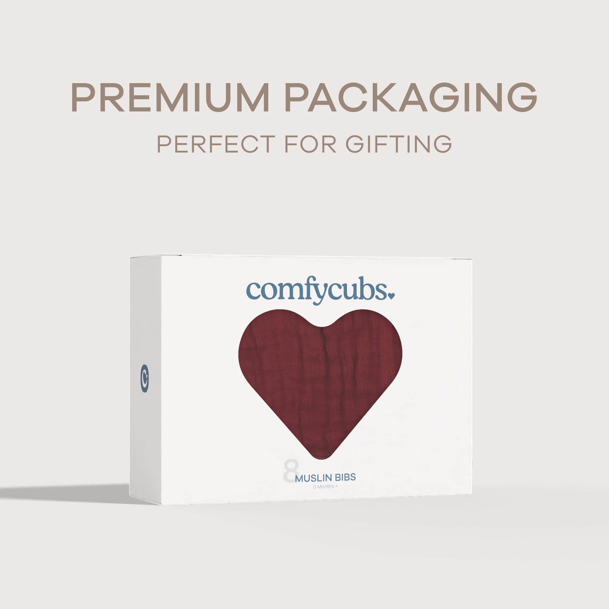 Comfy Cubs muslin bibs wine gift-box presentation, ideal for baby showers
