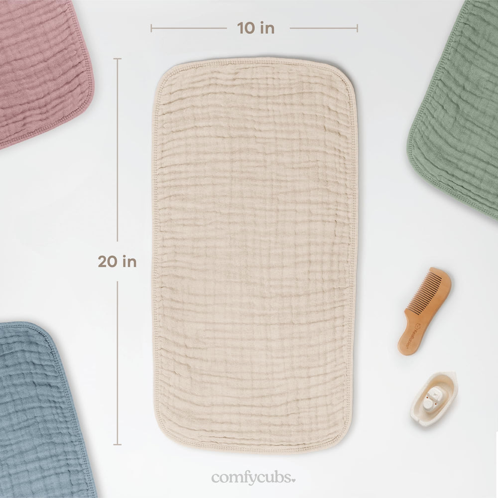 Comfy Cubs muslin burp cloth pack of 10 for everyday baby care.