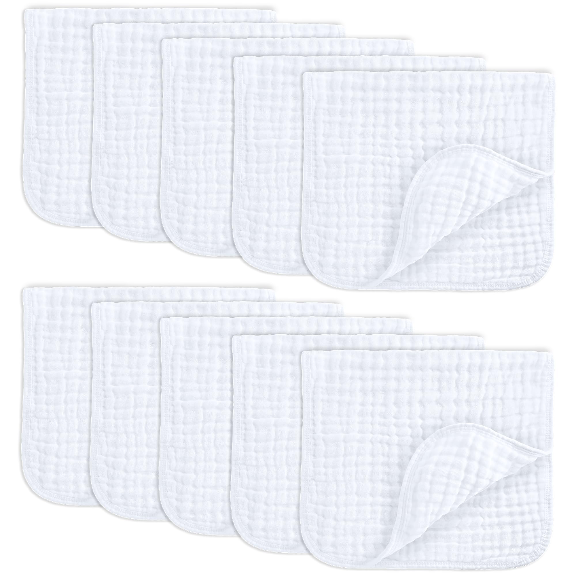 Comfy Cubs muslin burp cloths with a 6-layer absorbent design for drool protection.
