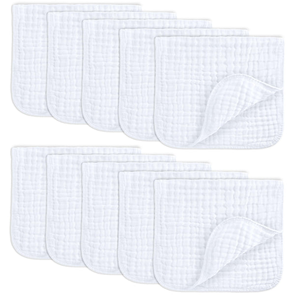 Comfy Cubs muslin burp cloths with a 6-layer absorbent design for drool protection.