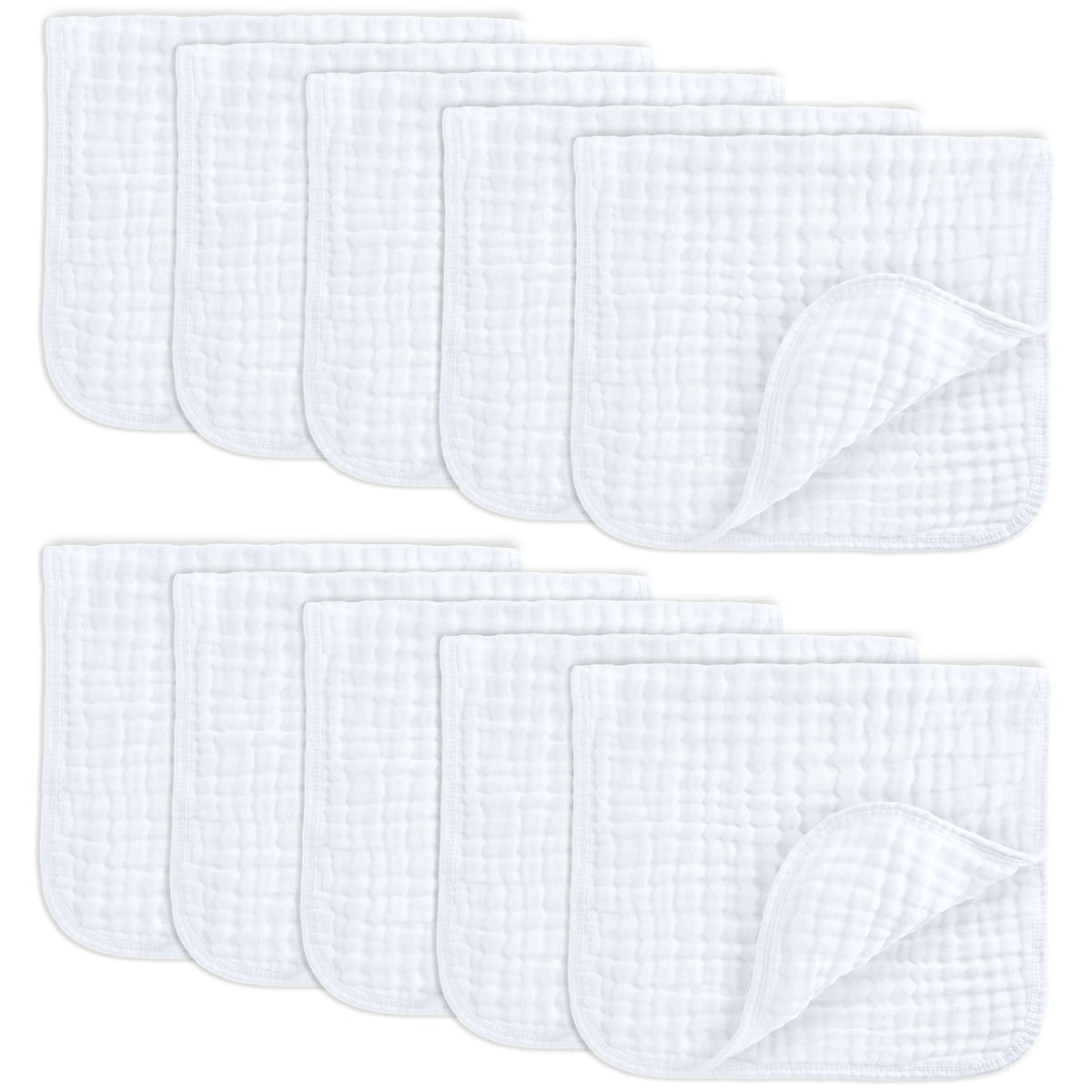 Comfy Cubs muslin burp cloths with a 6-layer absorbent design for drool protection.