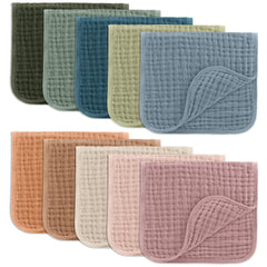 Comfy Cubs muslin burp cloths pack—soft protection for drool and spills on baby clothing.