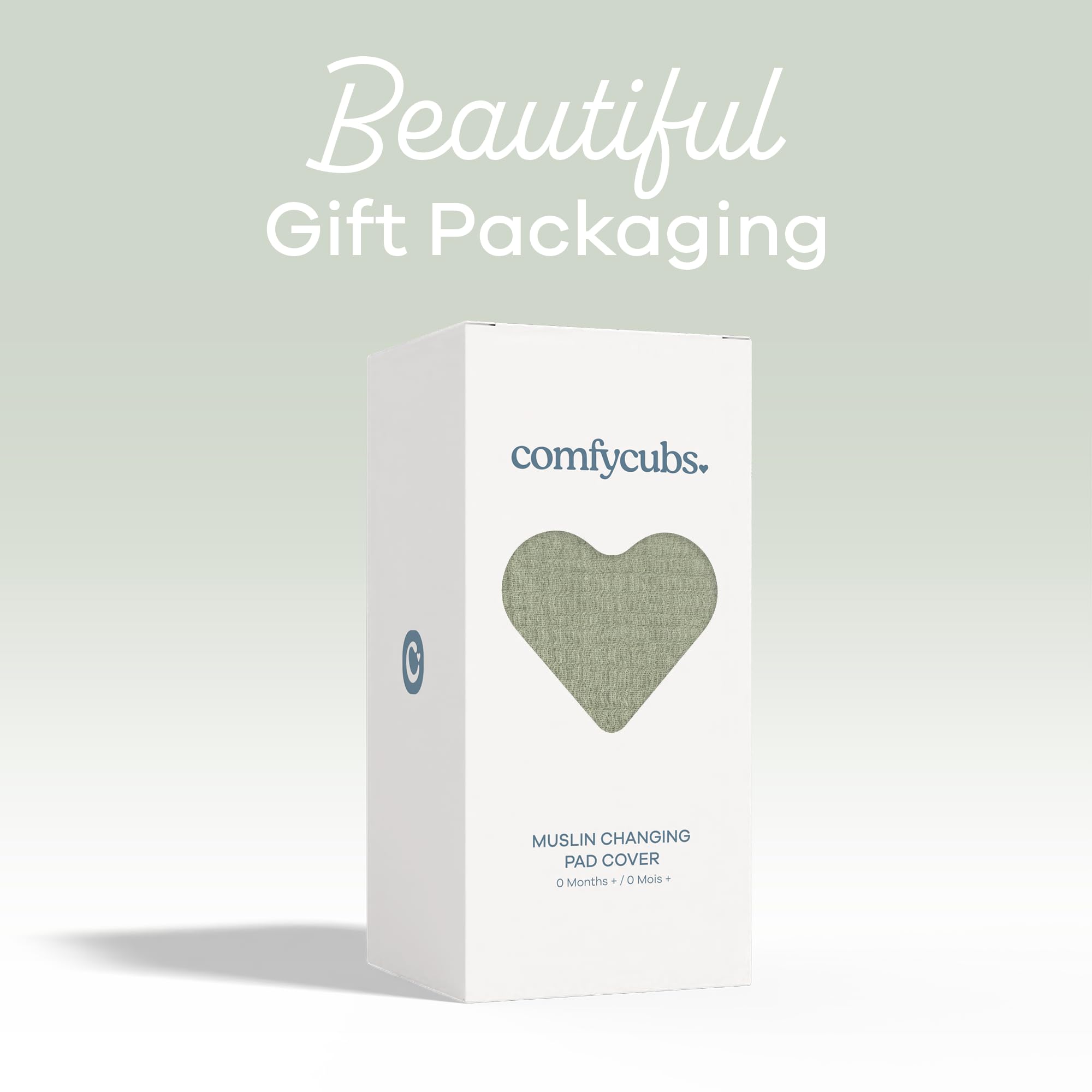 Comfy Cubs changing pad cover packaged in a gift box for baby showers.