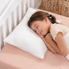 Comfy Cubs muslin pillowcase on the pillow shows soft, breathable fabric for gentle skin