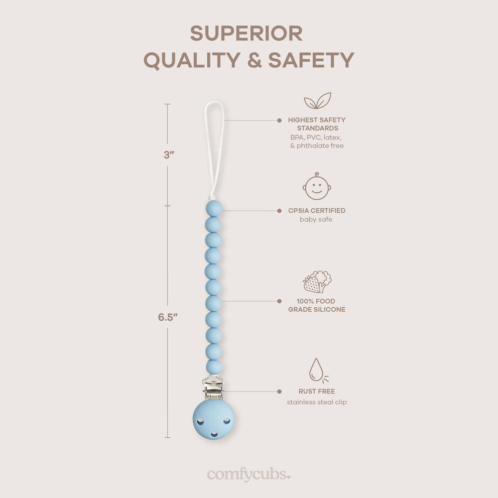 Comfy Cubs CPSIA-certified pacifier clip safety and durability you can trust.