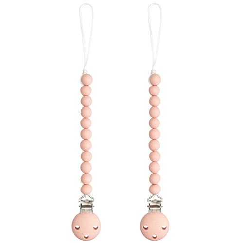 Comfy Cubs pacifier clips in blush color secure pacifiers for quick reach.