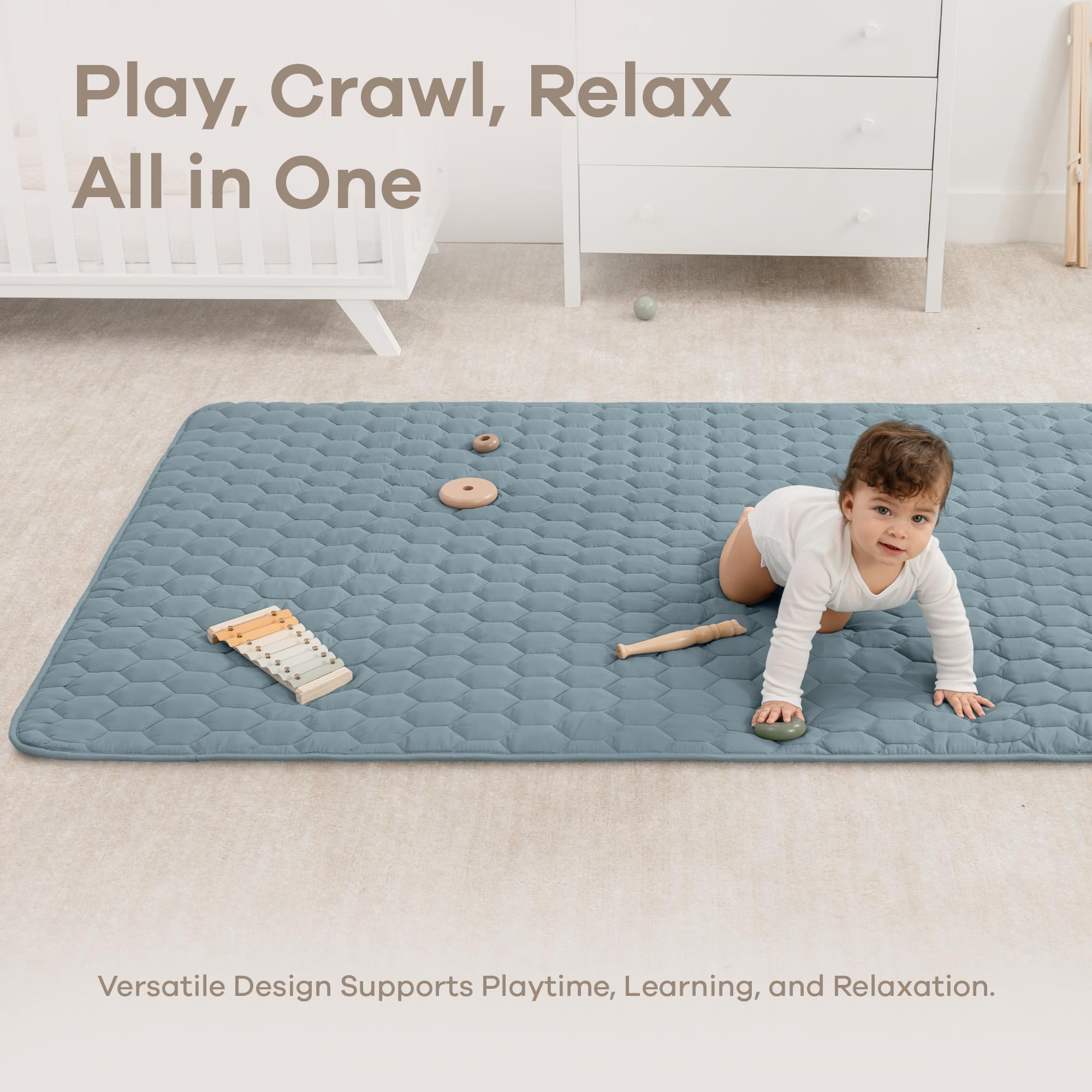 Durable polyester fabric on Comfy Cubs mat is easy to spot clean after meals or crafts