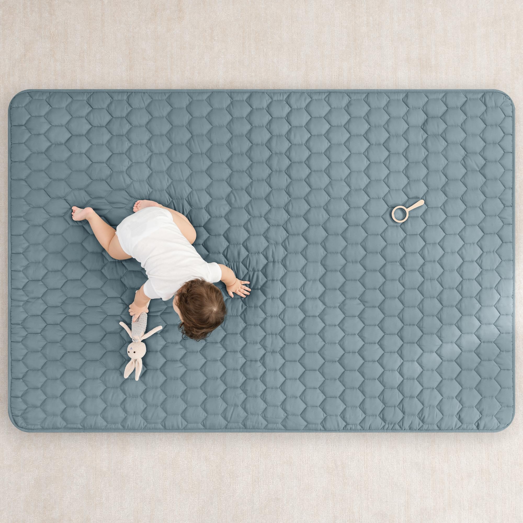 Non-slip bottom with grip pad keeps the Comfy Cubs mat in place during active play