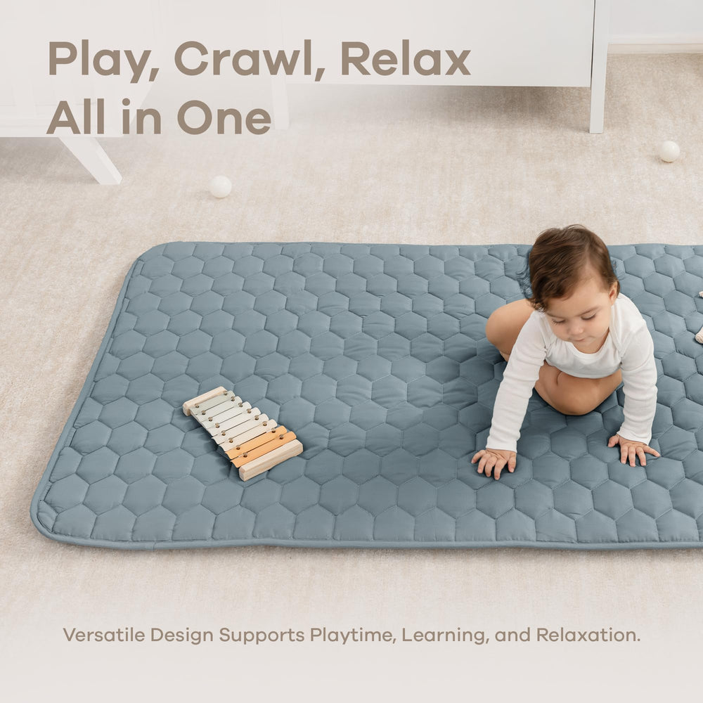 Comfy Cubs Pacific Blue mat supports toddler crawling and playtime area