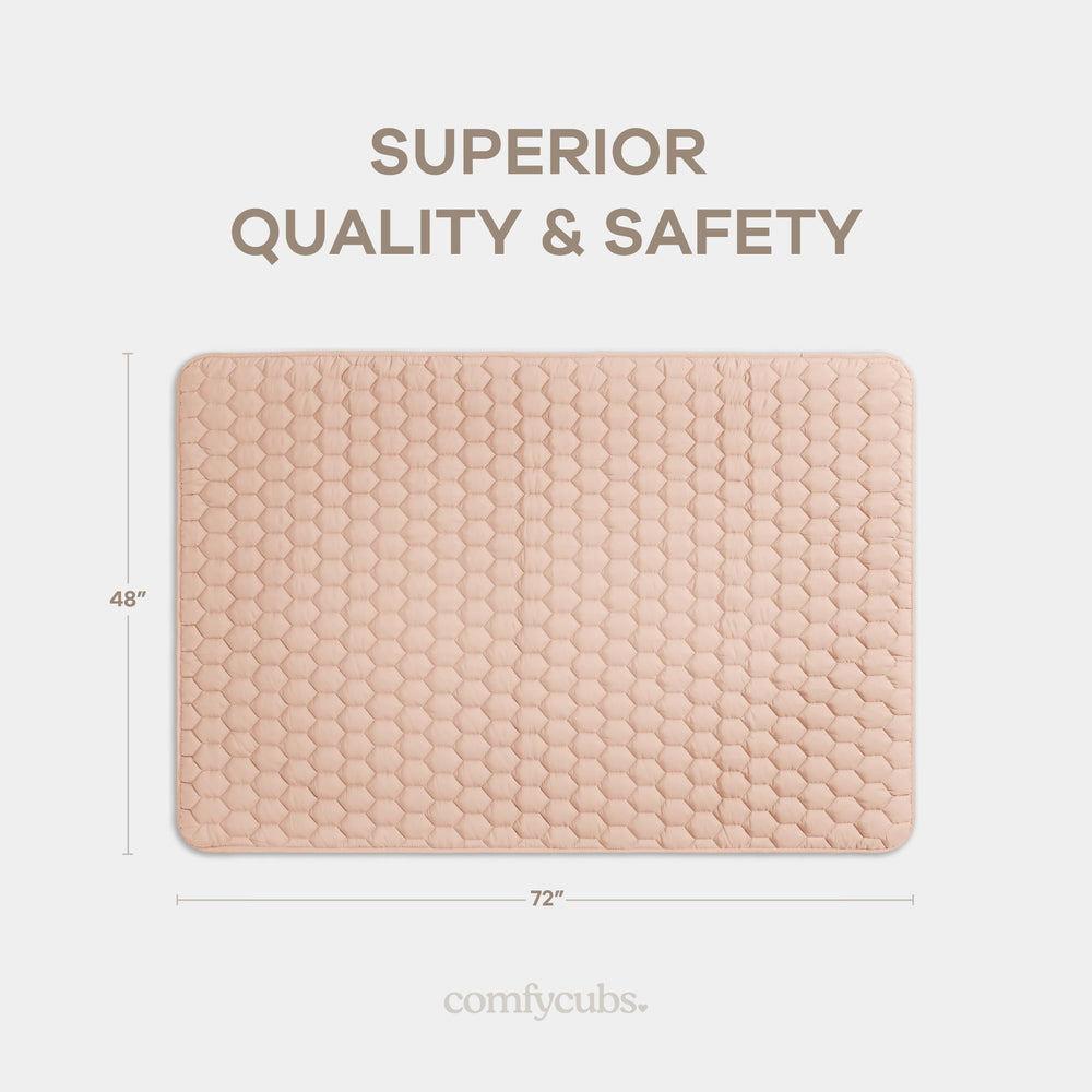 Quilted padding on Comfy Cubs mat adds extra comfort during playtime.