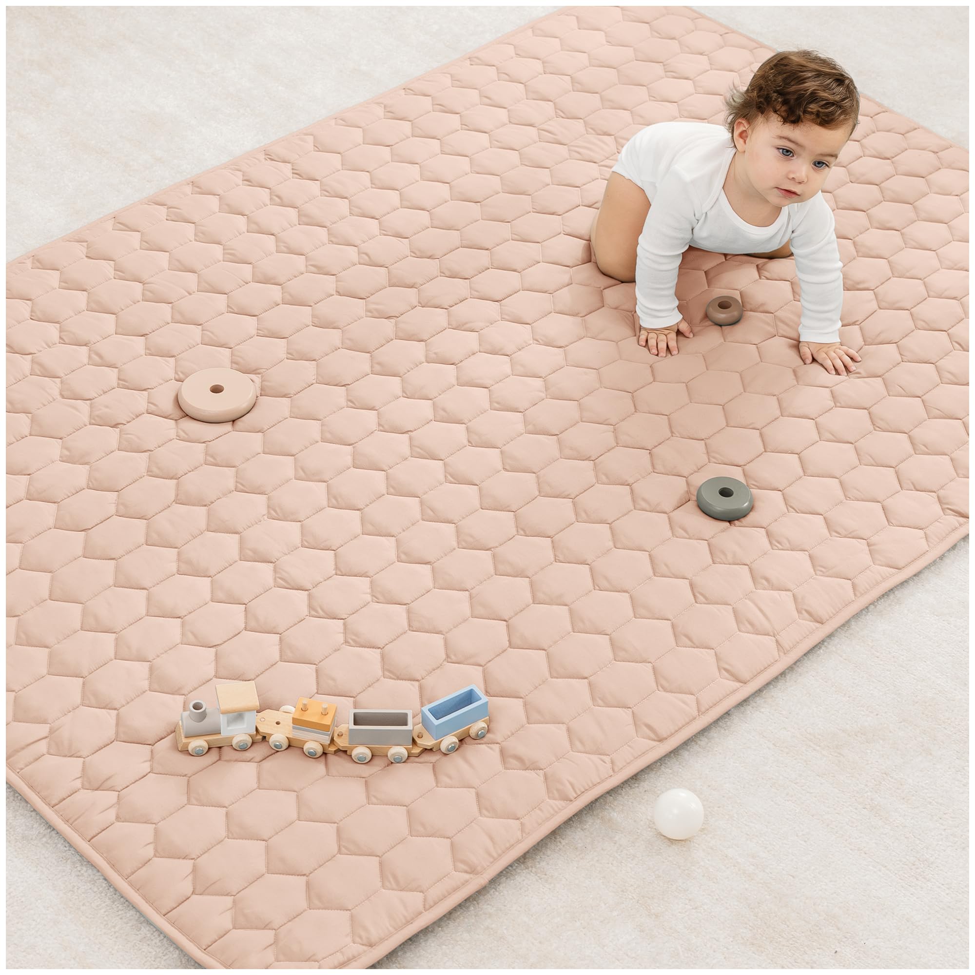 Comfy Cubs rectangle play mat with soft plush top, ideal for crawling sessions.