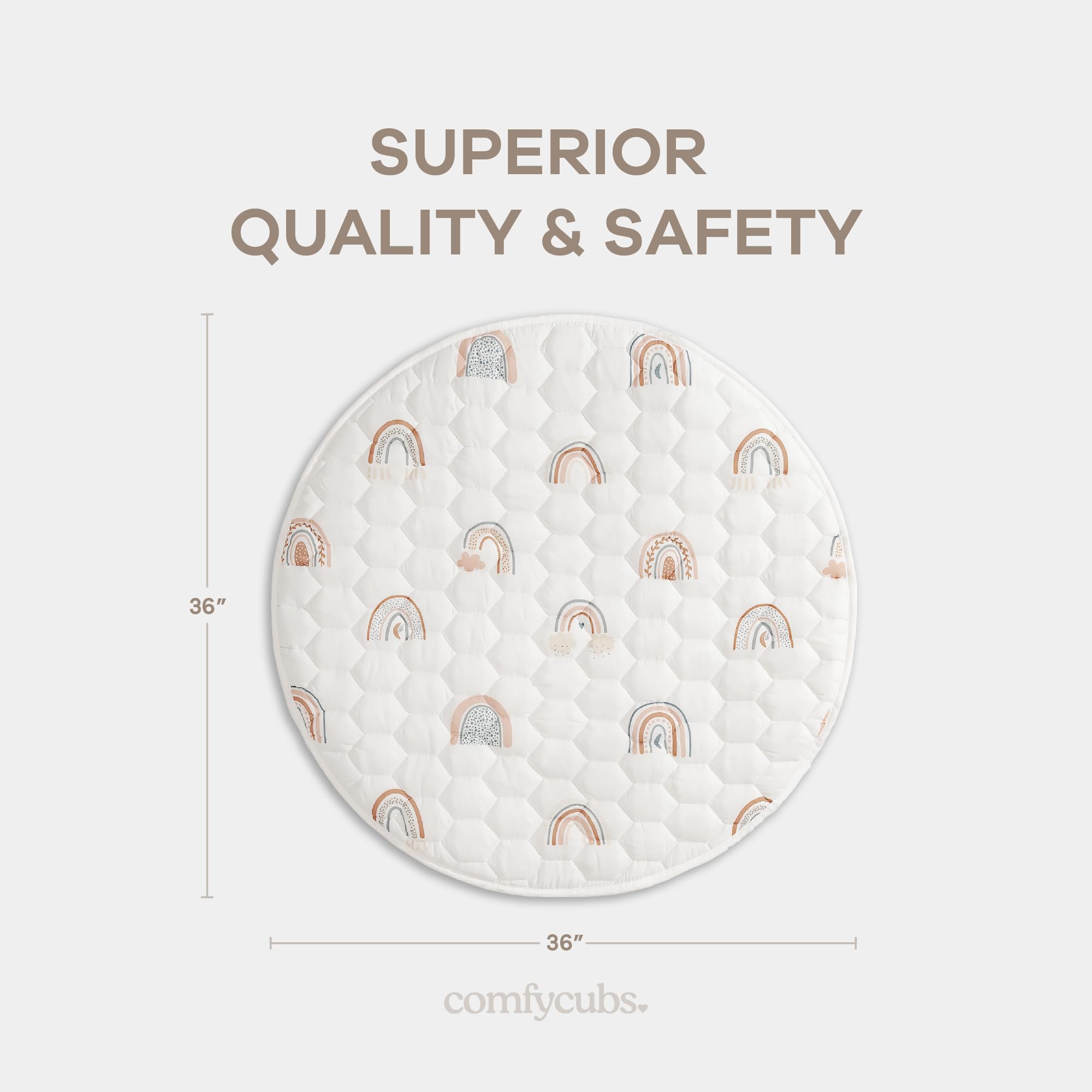 Comfy Cubs round play mat 36in side view highlights soft quilting for crawling