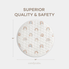 Comfy Cubs round play mat 36in side view highlights soft quilting for crawling