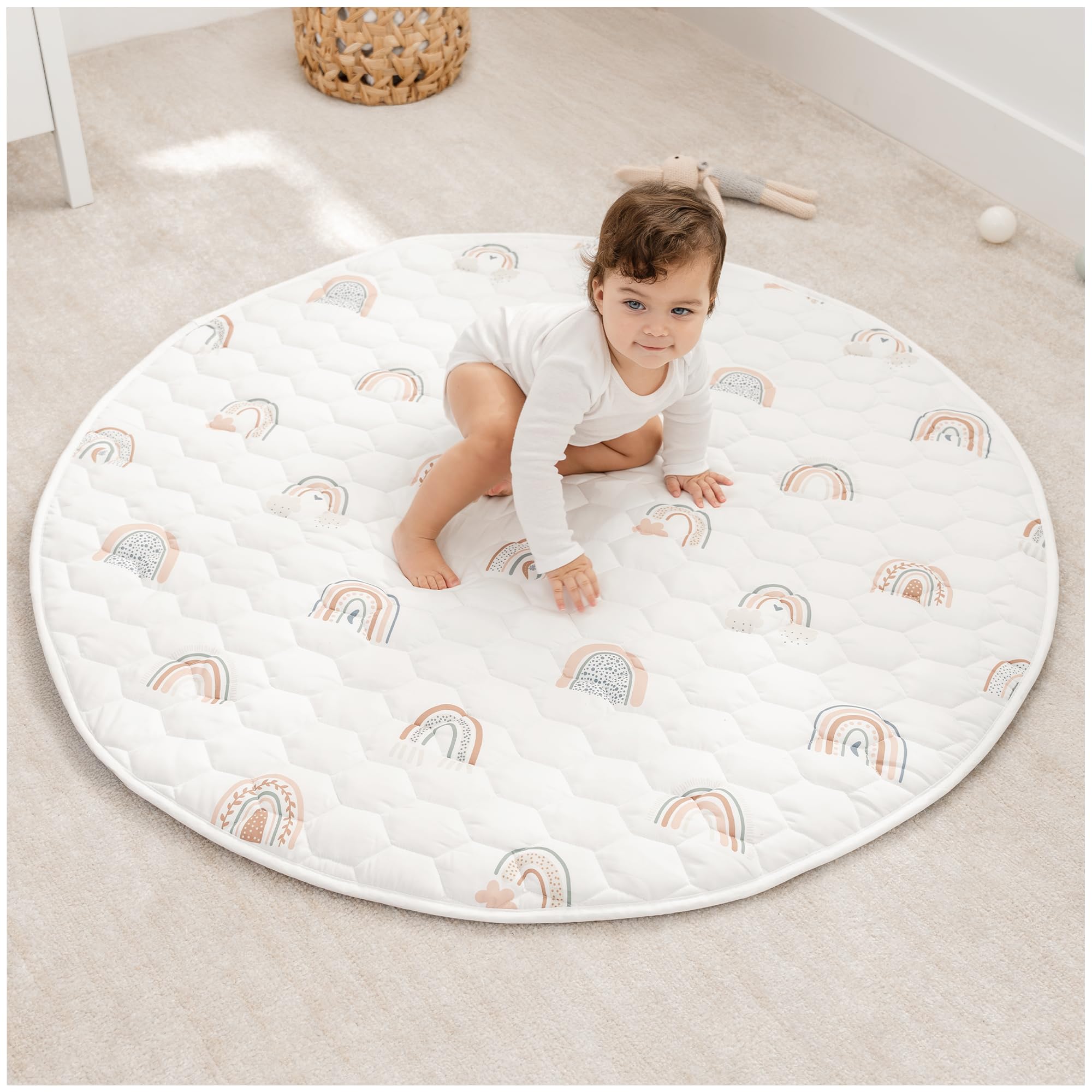Comfy Cubs round play mat top view with soft surface for playtime