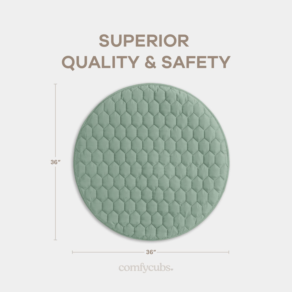 Comfy Cubs Fern round mat with non-slip bottom stays put during play