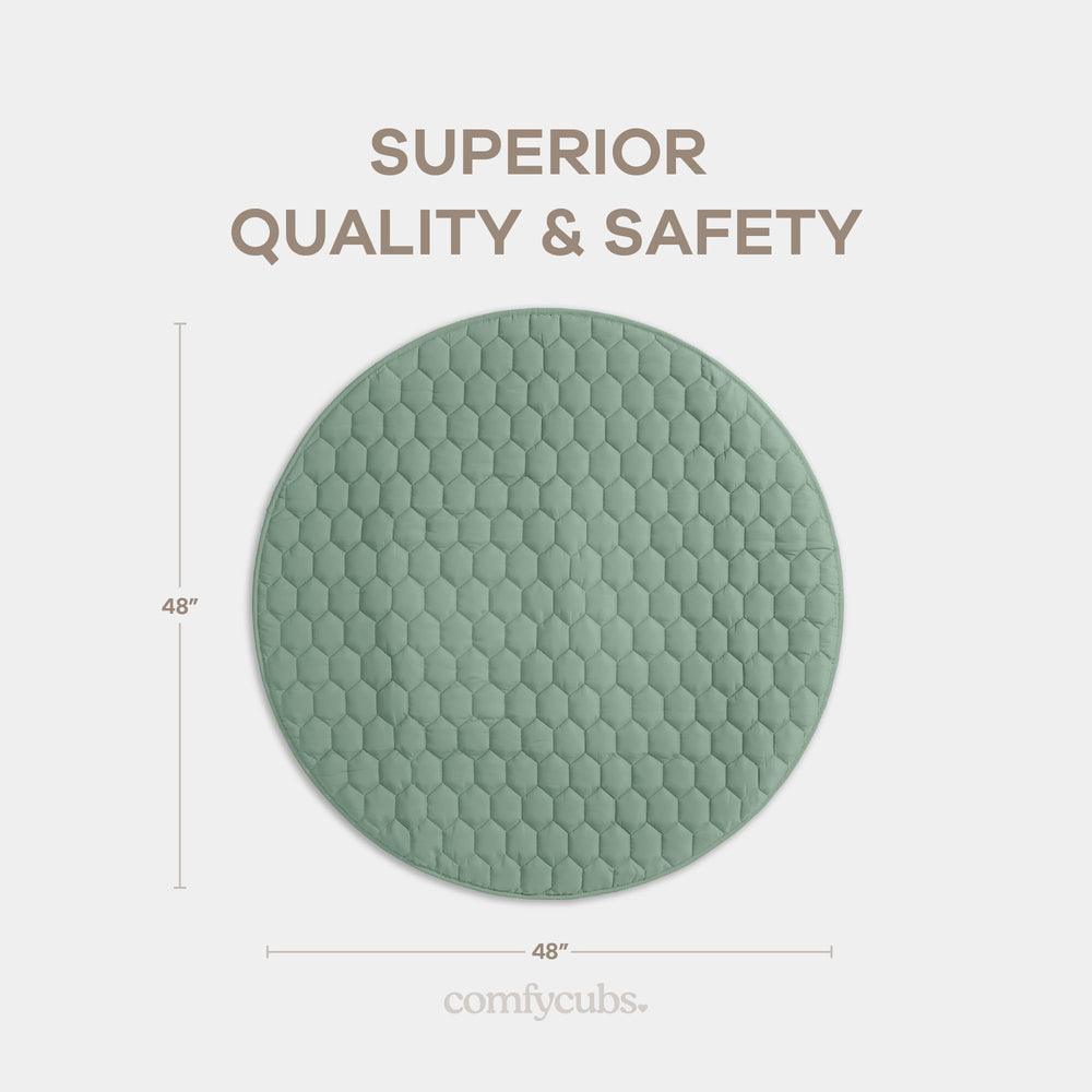 Comfy Cubs Fern round play mat close-up, soft plush texture for safe play