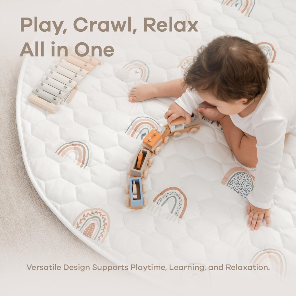 Comfy Cubs round play mat a child playing to showcase spacious round area