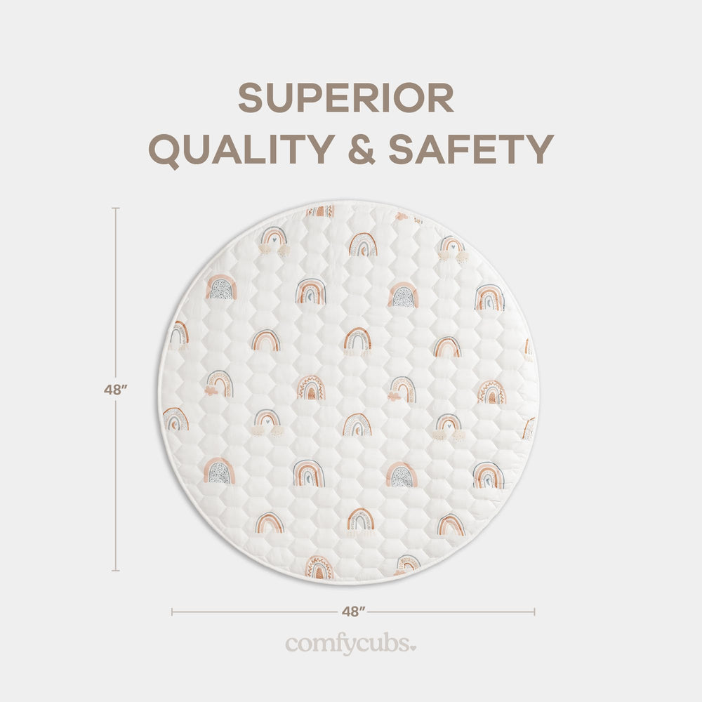 Comfy Cubs round play mat quilted edges close-up highlighting padded comfort
