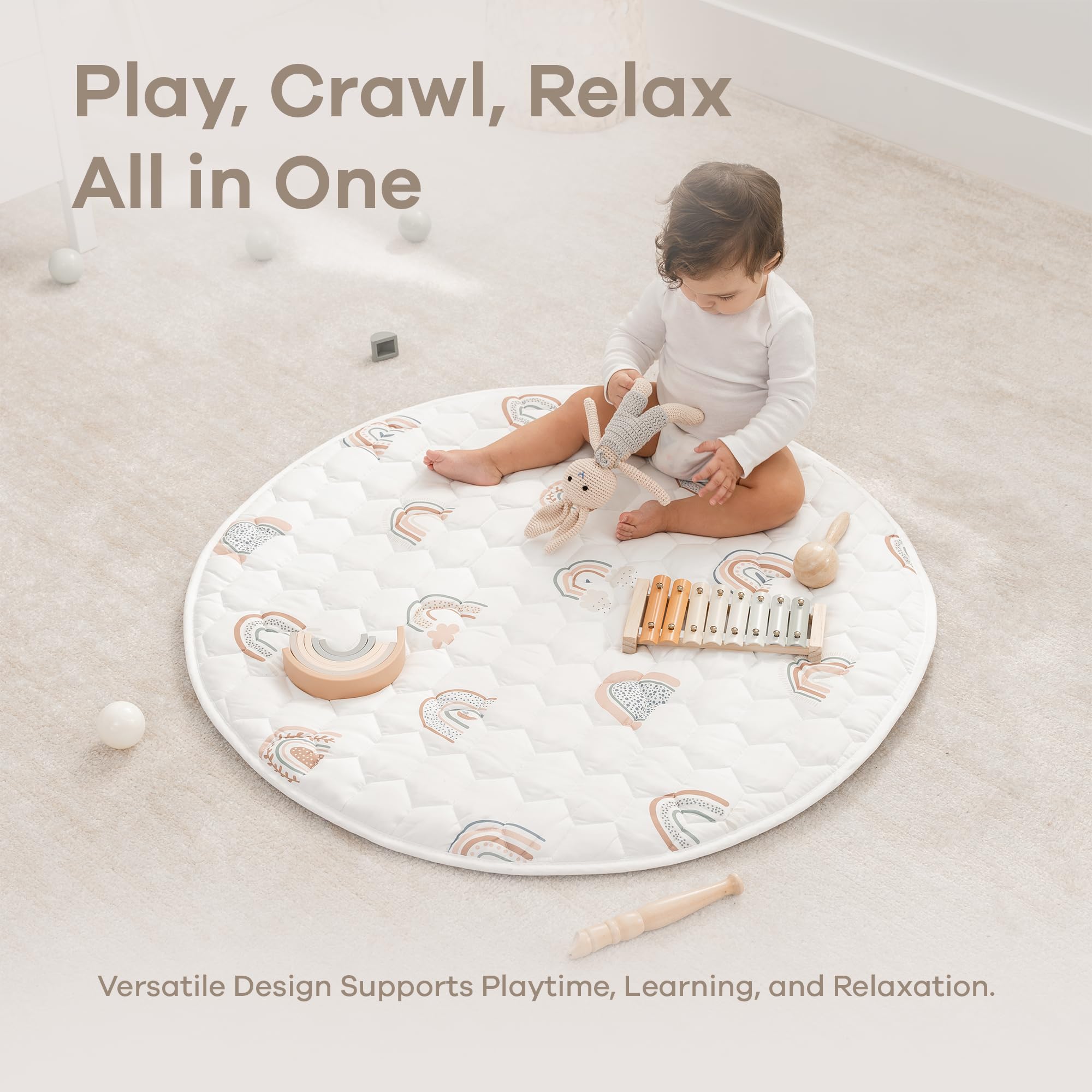 Comfy Cubs round quilted surface emphasizes padding for safe exploration