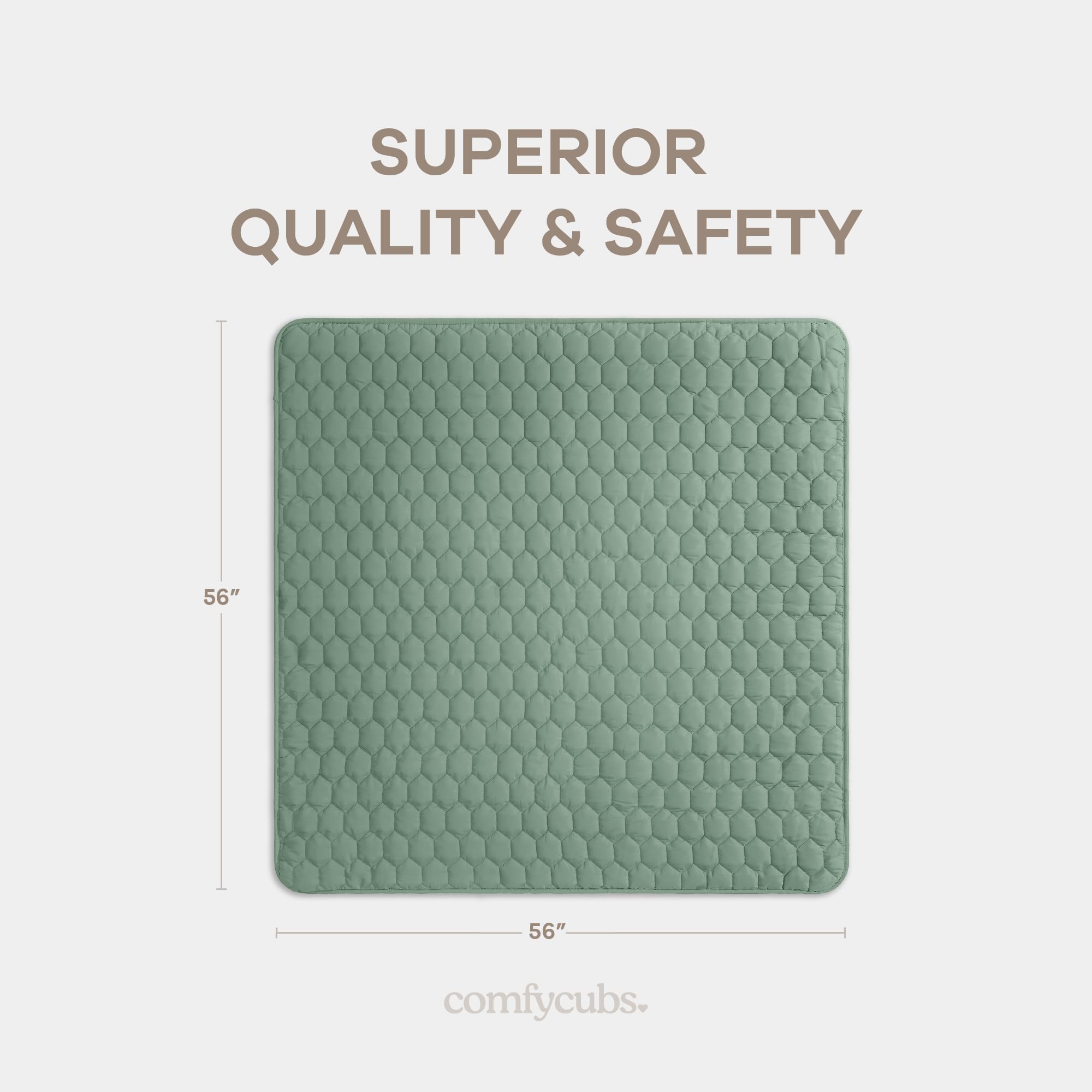 Comfy Cubs square play mat 56x56 with non-slip bottom for stable crawling.