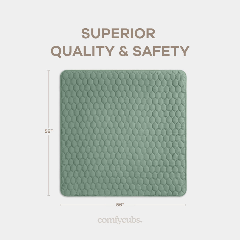 Comfy Cubs square play mat 56x56 with non-slip bottom for stable crawling.