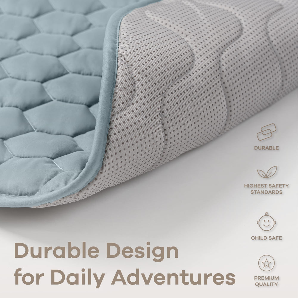 Comfy Cubs easy-clean mat keeps playtime tidy.