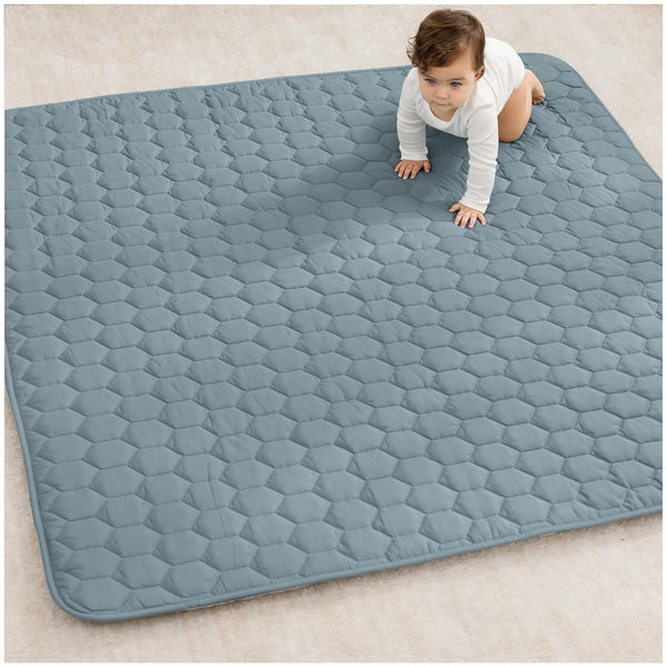 Comfy Cubs square play mat in Pacific Blue for cozy floor play and crawling.