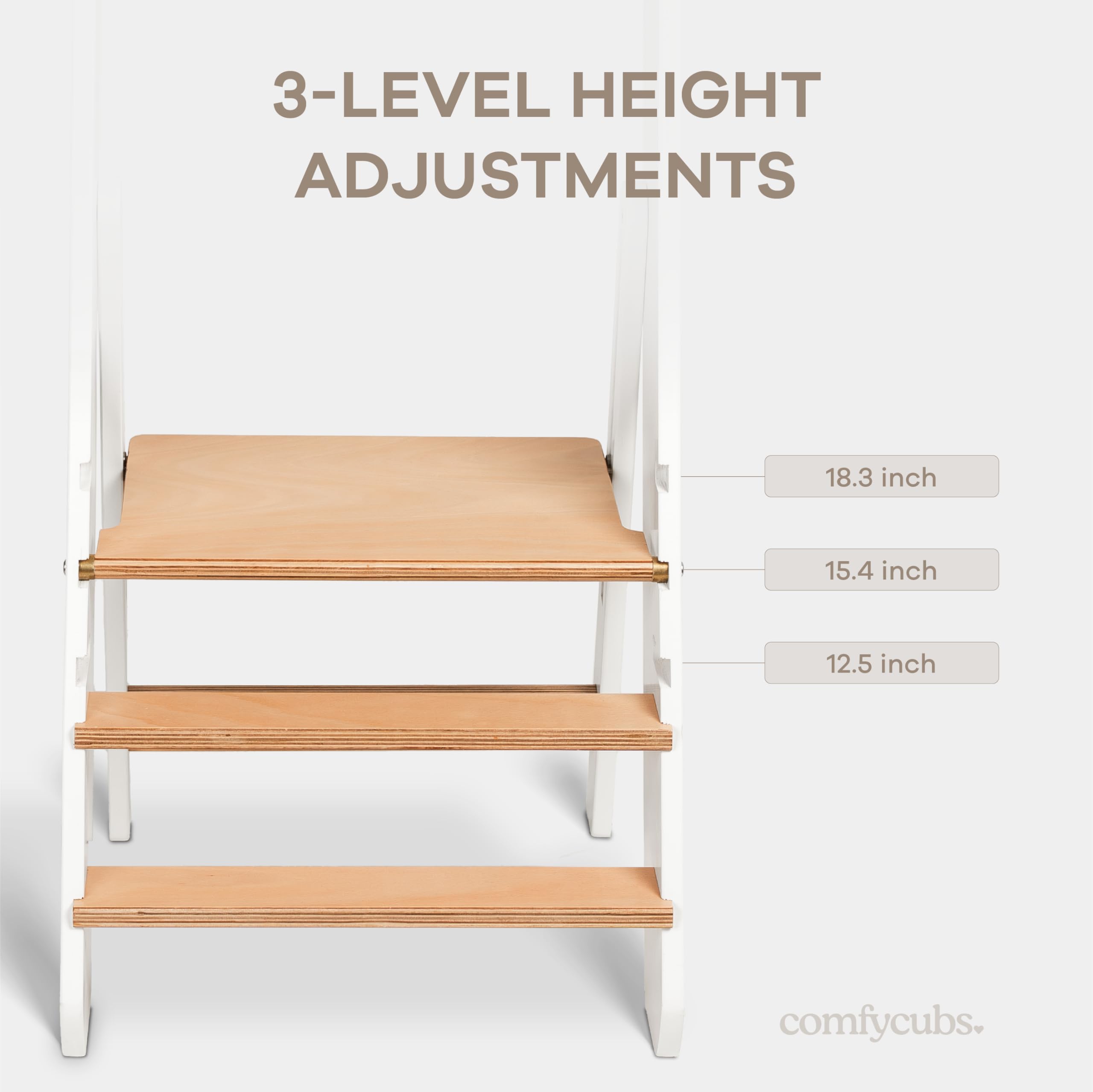 Comfy Cubs step stool promotes independence during household routines.