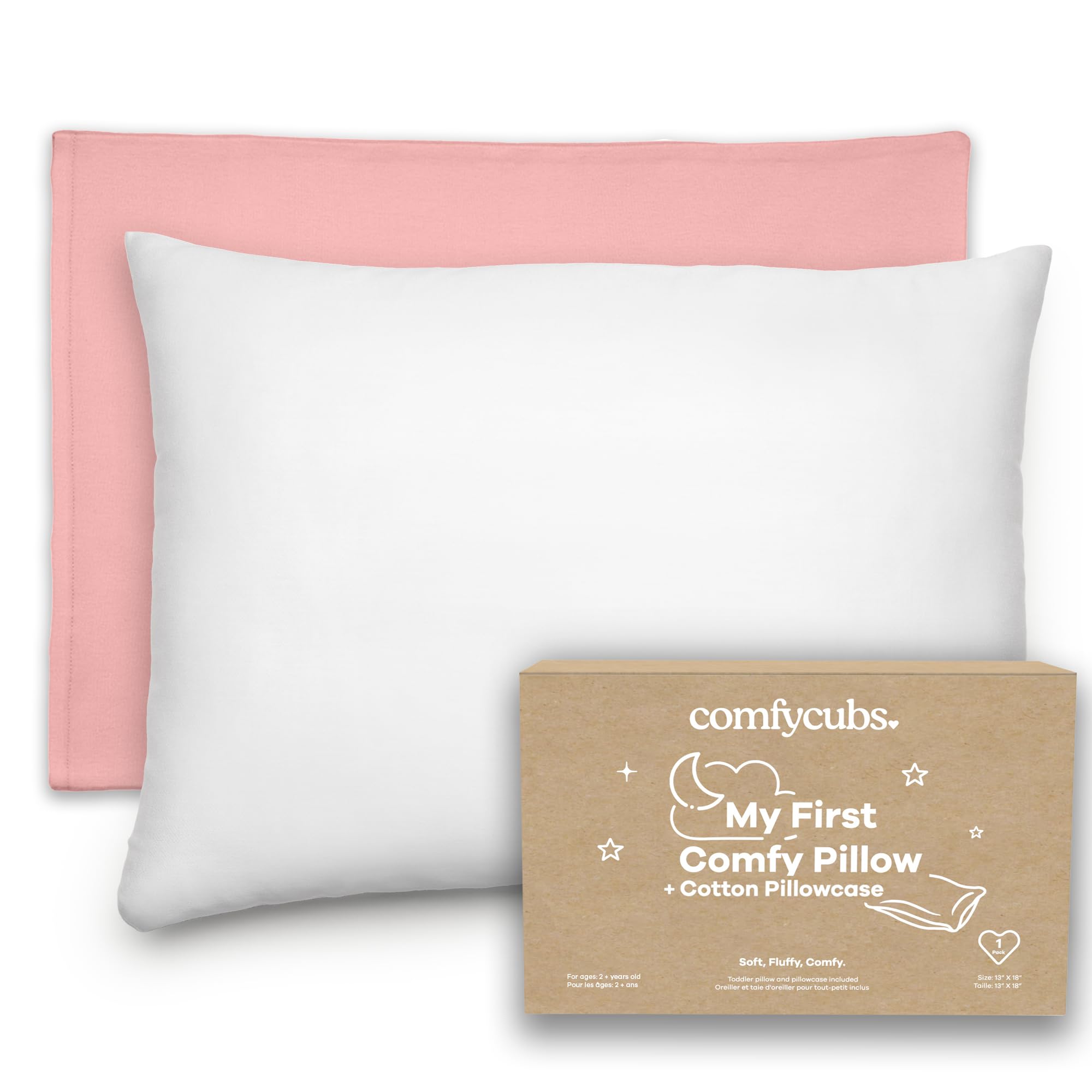Comfy Cubs toddler pillow 13x18 in blush provides ergonomic neck support.