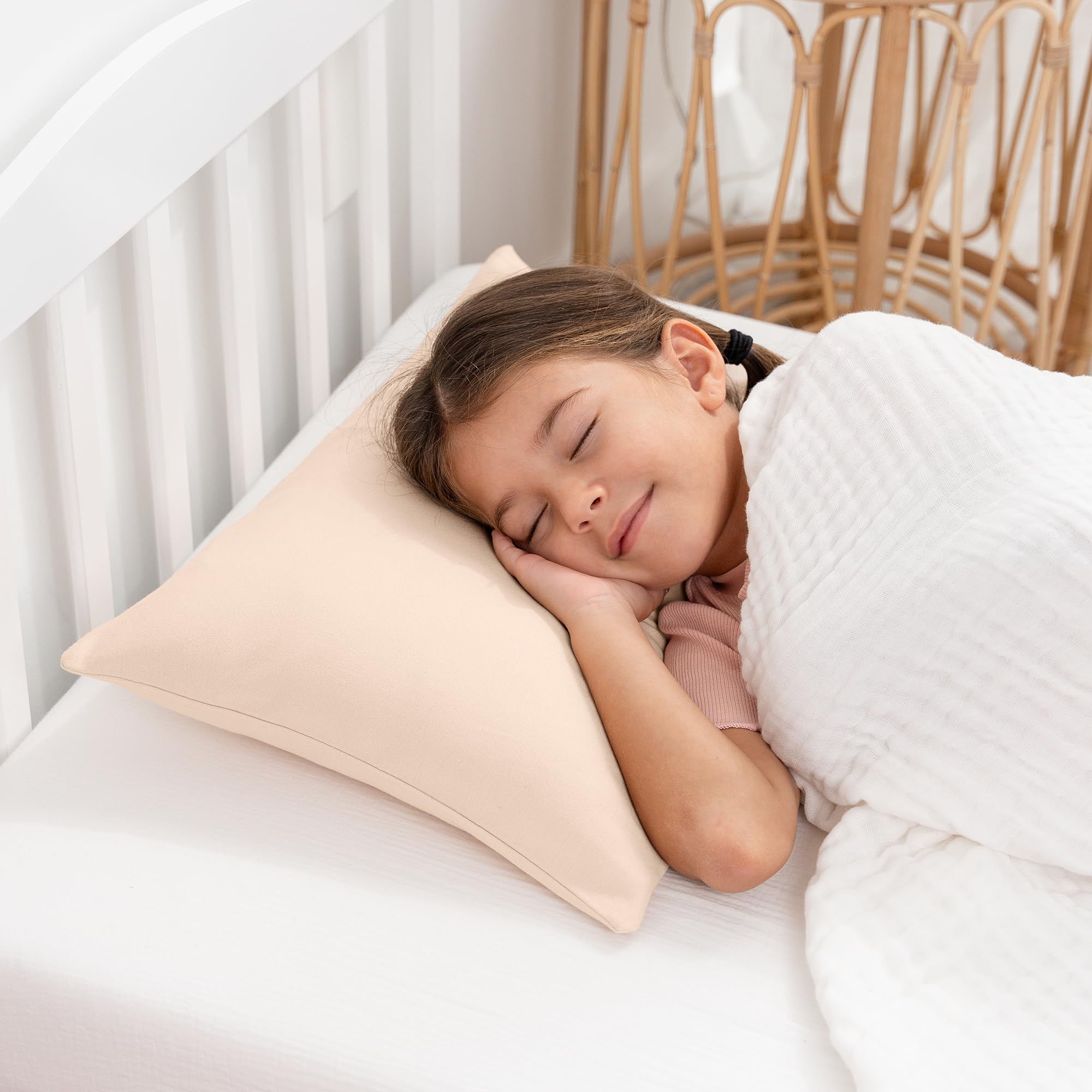 Comfy Cubs toddler pillow case on highlights soft, breathable cover for gentle skin.