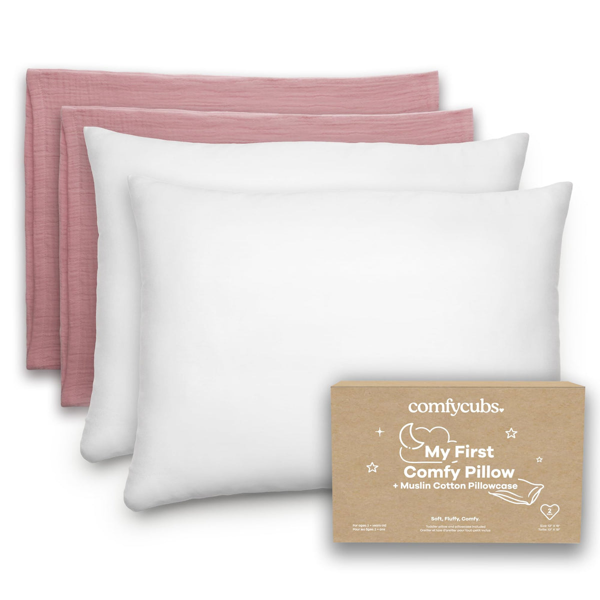 Comfy Cubs toddler pillow front view in mauve, compact and inviting for naps