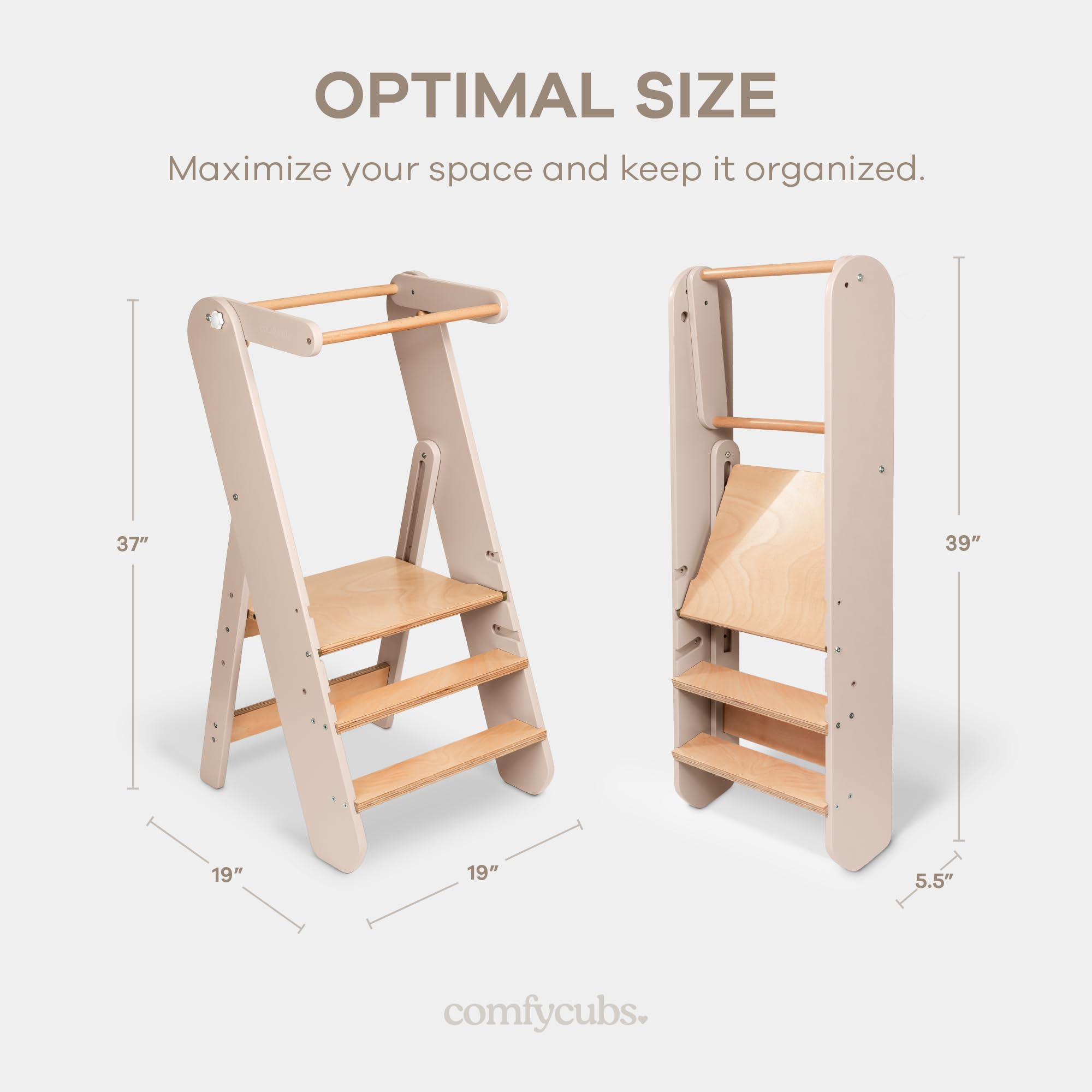 Comfy Cubs ninety-pound capacity toddler tower grows with kids.