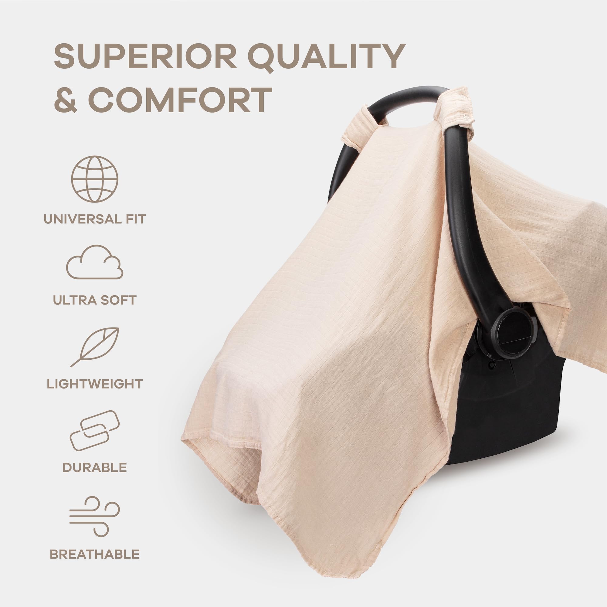 Comfy Cubs universal fit car seat cover demonstrated with secure snap closure.